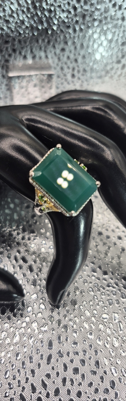 Emerald Green Verde Onyx Statement Ring With Chrome Diopside